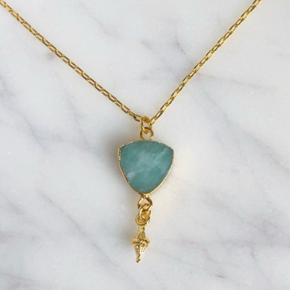 18K Gold Plated Triangle Amazonite Charm Necklace